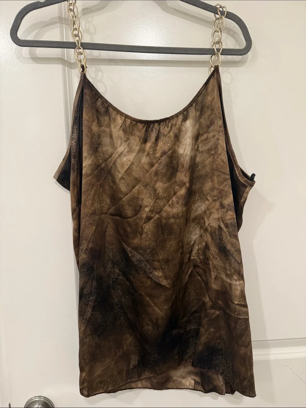 Arianne Metallic Brown Satin Camisole with Gold Chain Straps